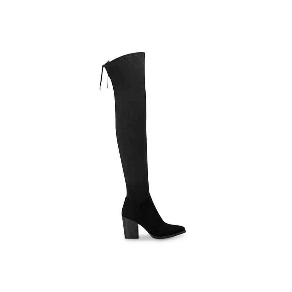 Marc Fisher Womens Over-The-Knee Boot Black Enrika Heels Microsuede Size‎ 7.5 M